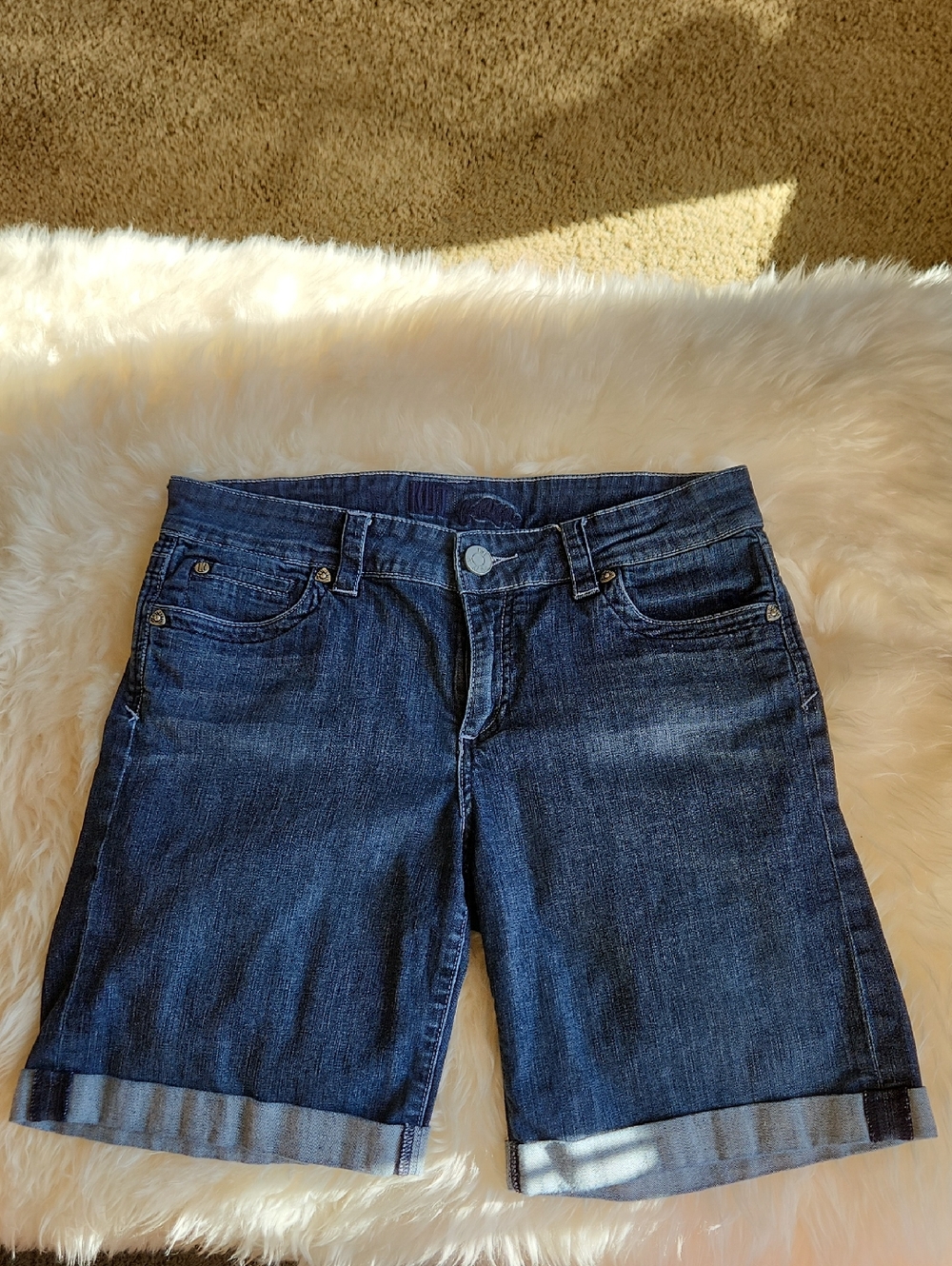 Summer Sale! KUT Women's Dark Blue CUFFED Denim Bermuda Shorts SZ 8